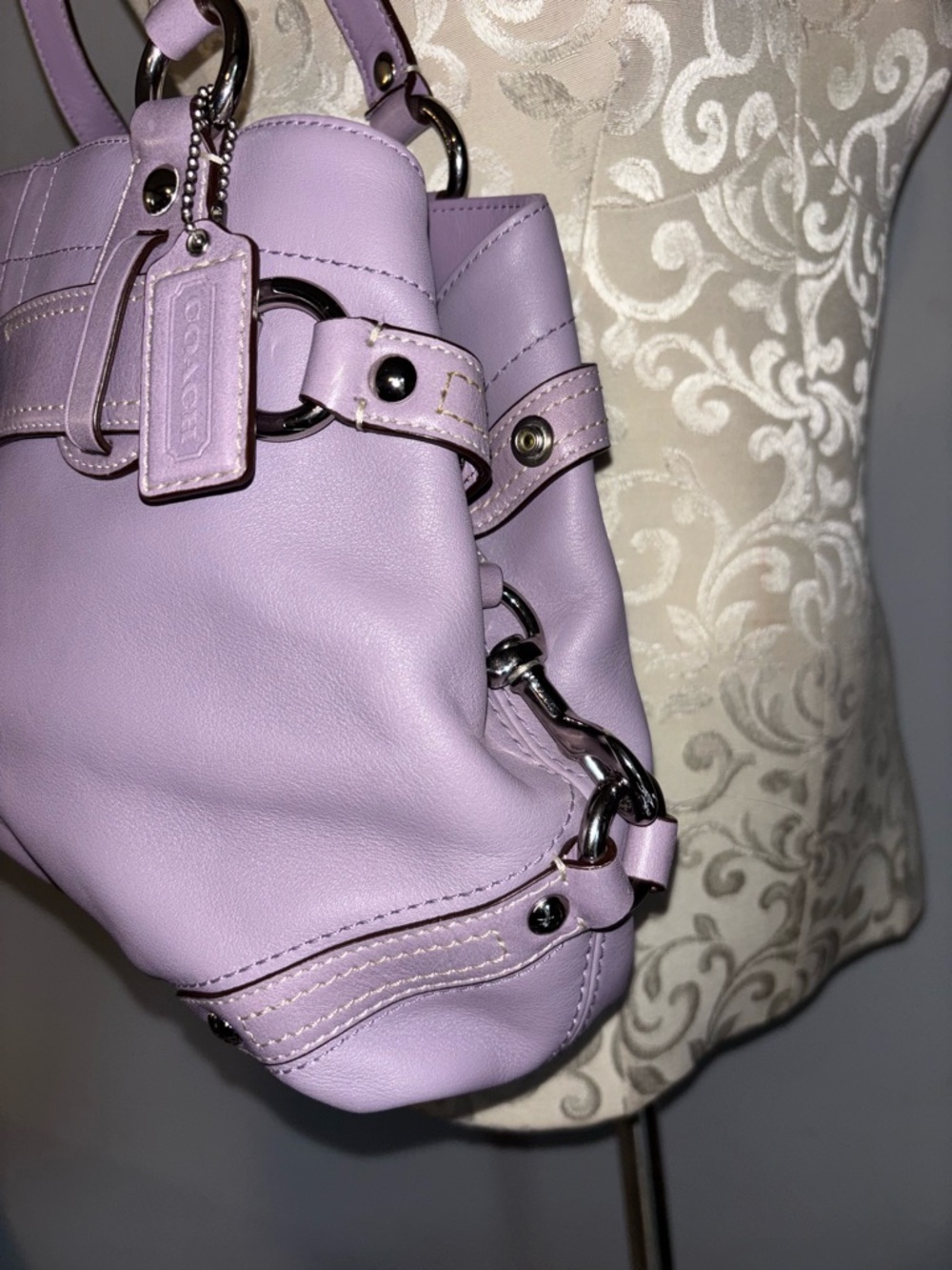 Coach Carly Carryall Lavender Leather Shoulder Bag - Picture 3 of 8